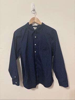 LL Bean Navy Blue Polka Dot Hearts Button-Down Shirt